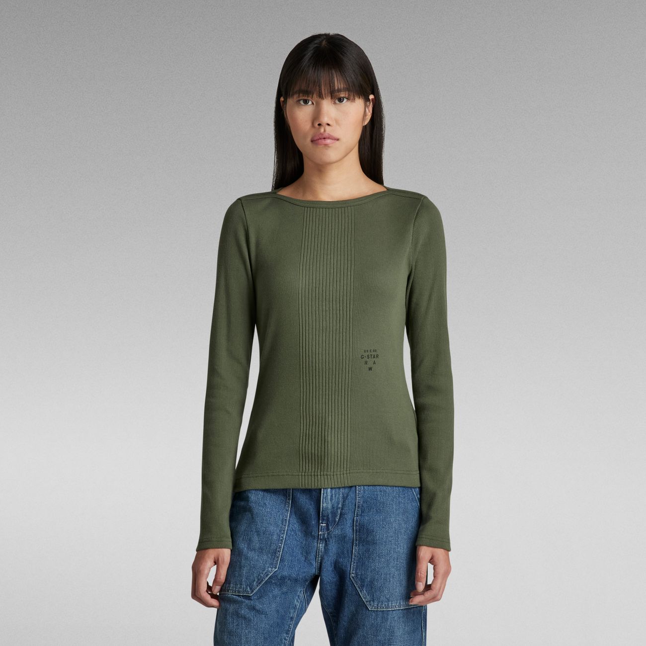 G-STAR RAW DENIM SLIM RIB BOATNECK L/S Damen Longsleeve